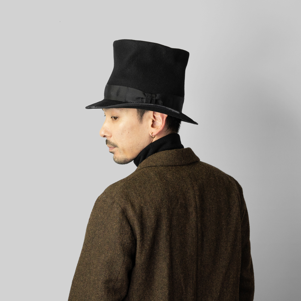シルクハット ダメージ加工 フェルト トップハット ブラック 黒 ウール