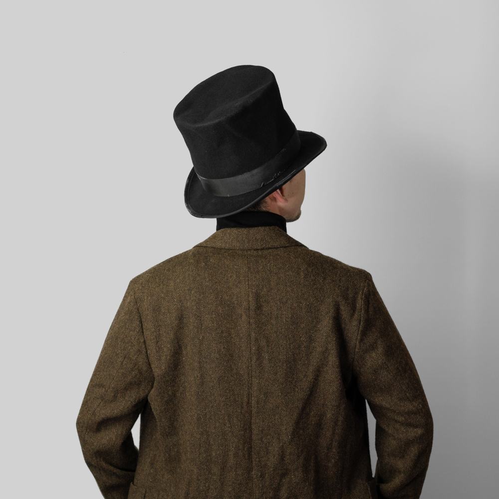 シルクハット ダメージ加工 フェルト トップハット ブラック 黒 ウール