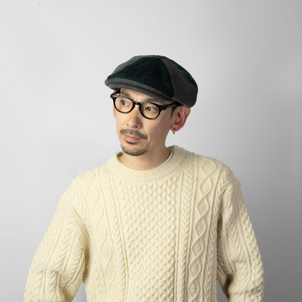 キャスケット ハンチング メンズ 帽子 ブランド EDHAT エドハット シルエット ウールミックス ツイード メルトン パッチワーク ハンチング帽 日本製 M-02262382 |  | 03