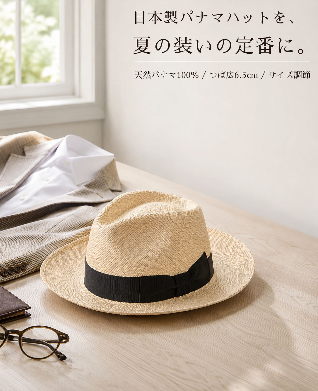 EDHAT パナマハット メンズ 日本製 天然パナマ100％ つば広6.5cm 中
