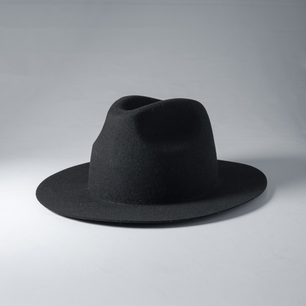 ウール フェルト ハット フラットブリム センタークリース つば広 中