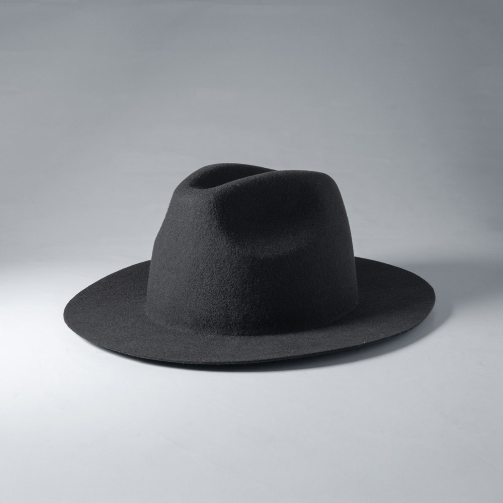 ウール フェルト ハット フラットブリム センタークリース つば広 中