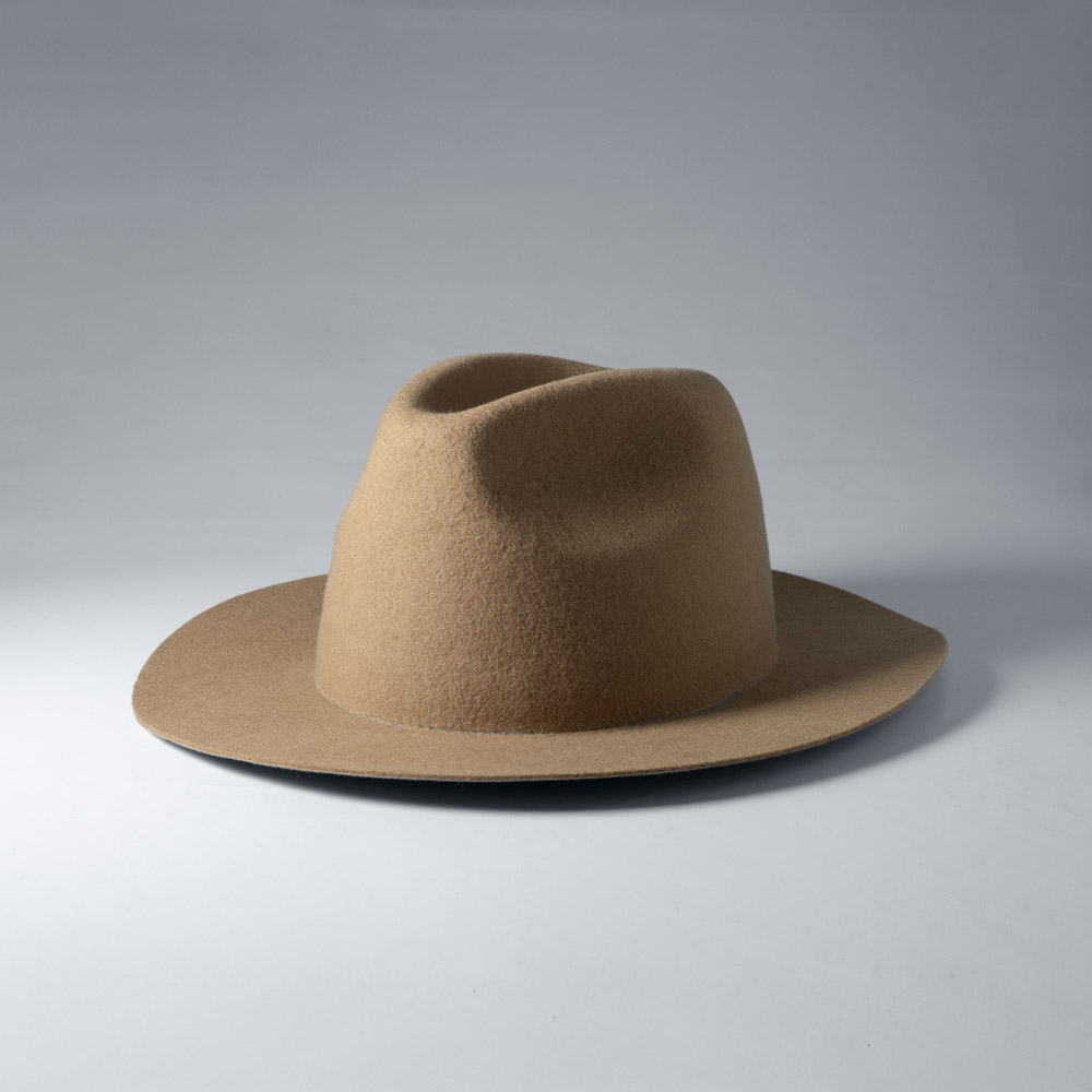 ウール フェルト ハット フラットブリム センタークリース つば広 中