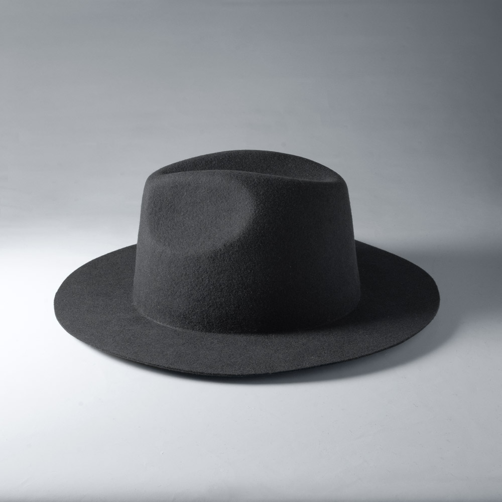 ウール フェルト ハット フラットブリム センタークリース つば広 中
