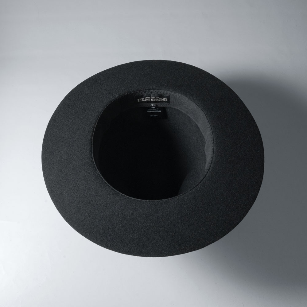 ウール フェルト ハット フラットブリム センタークリース つば広 中