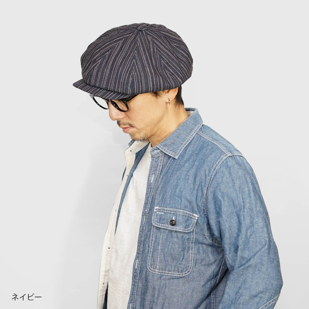 キャスケット ハンチング メンズ ヘリンボーン ステッチ デニム 帽子
