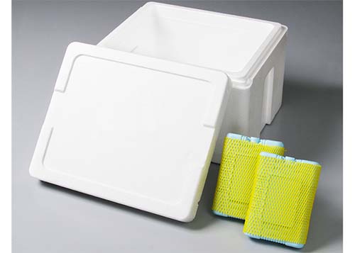 不在時の置き配対応用の発泡スチロールと保冷剤の写真