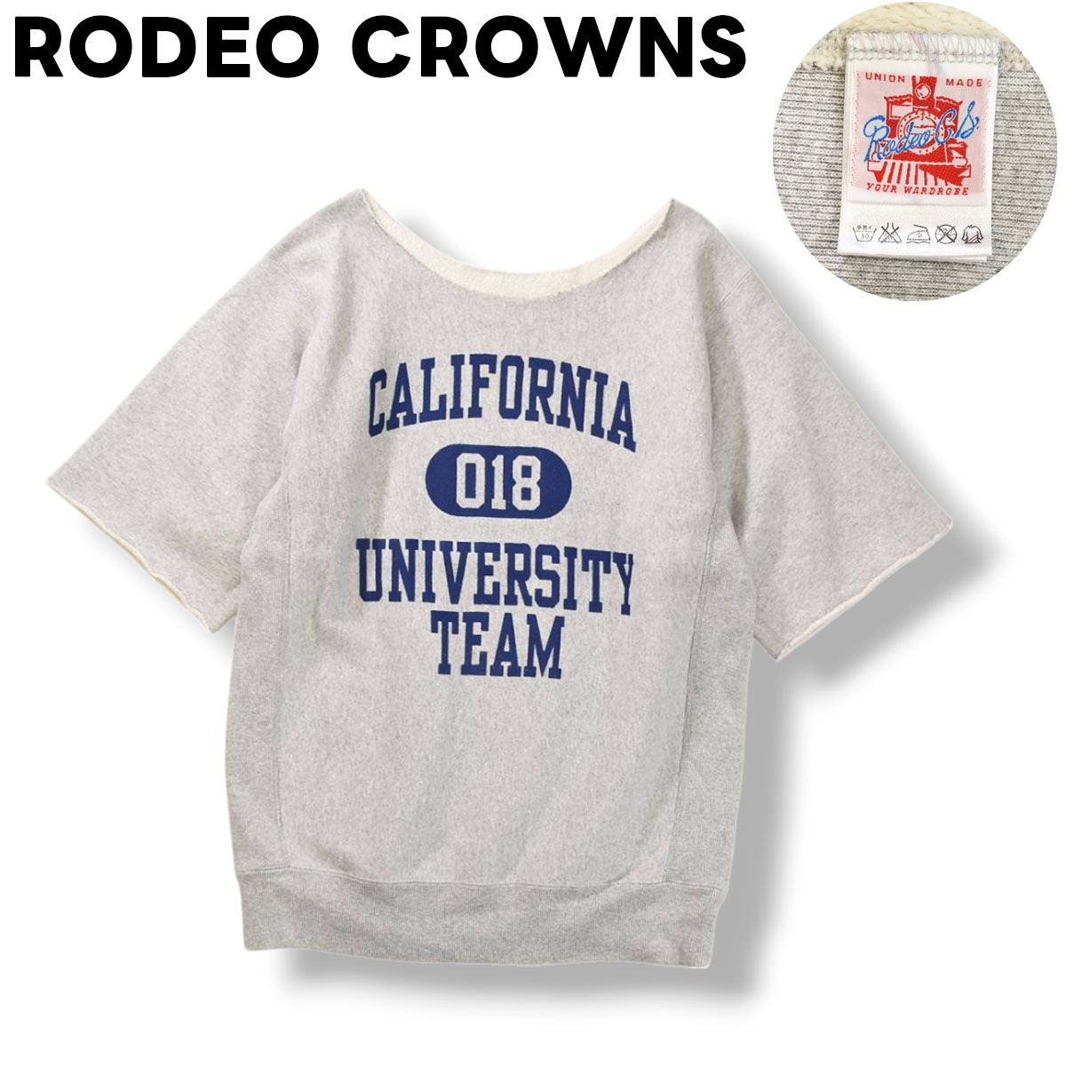 ロデオクラウンズ RODEO CROWNS 半袖 リバースウィーブ REVERSE WEAVE カットオフ 加工 カレッジ ロゴ プリント スウェット トレーナー FREE レディース ♪