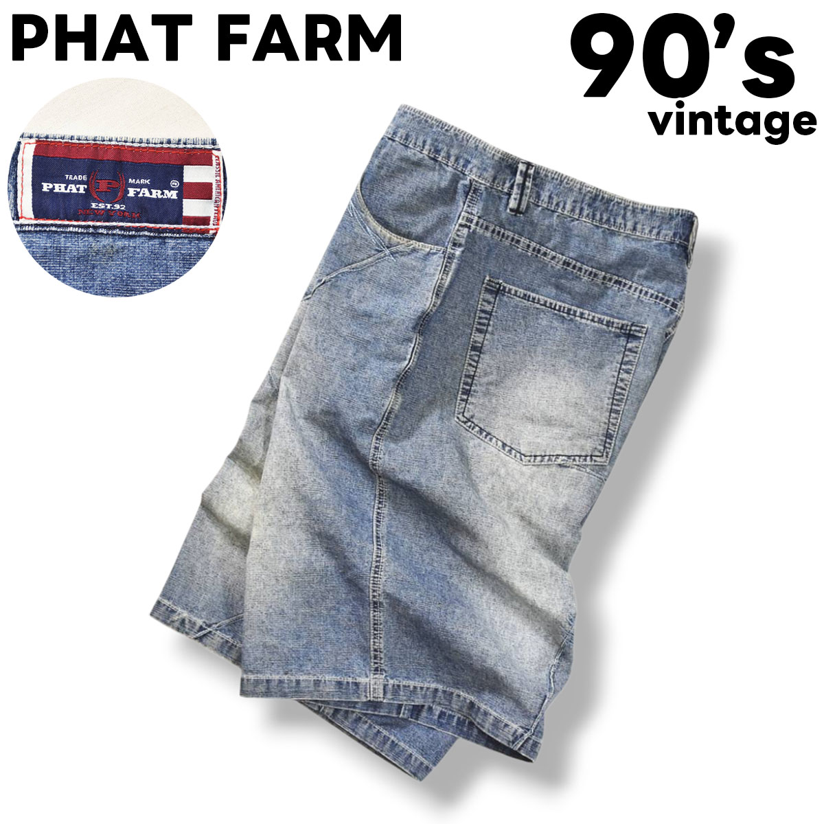 90s ファットファーム PHAT FARM パッチワークデザイン バギー デニム 