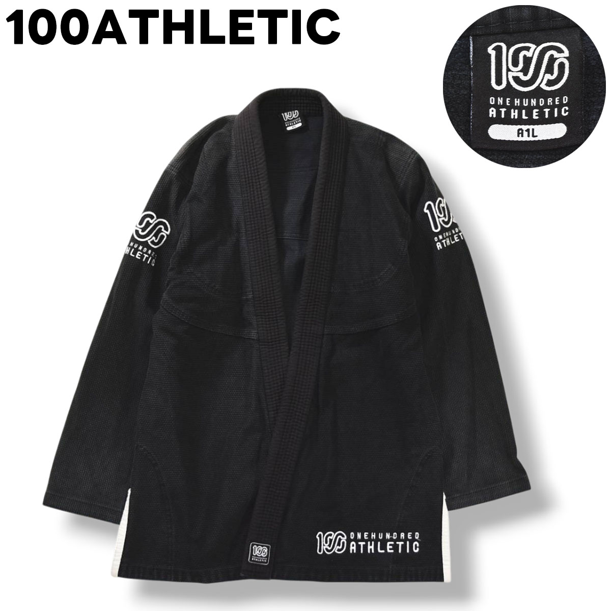 ワンハンドレッド アスレチック 100ATHLETIC 柔道着 柔術 着物 柔道 道着 刺子織 刺繍 ロゴ デザイン A1L ブラック 稽古 練習着 格闘技 メンズ