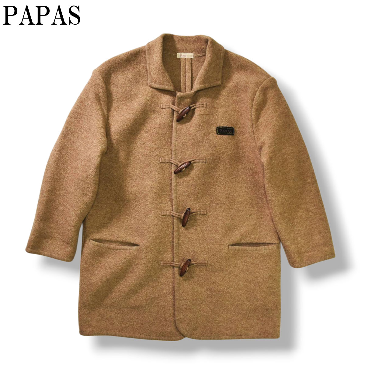 【美品】PaPas パパス ダッフルコート チェック　木製トグル　ダークネイビー 美品】PaPas パパス ダッフルコート チェック 木製トグル ダーク