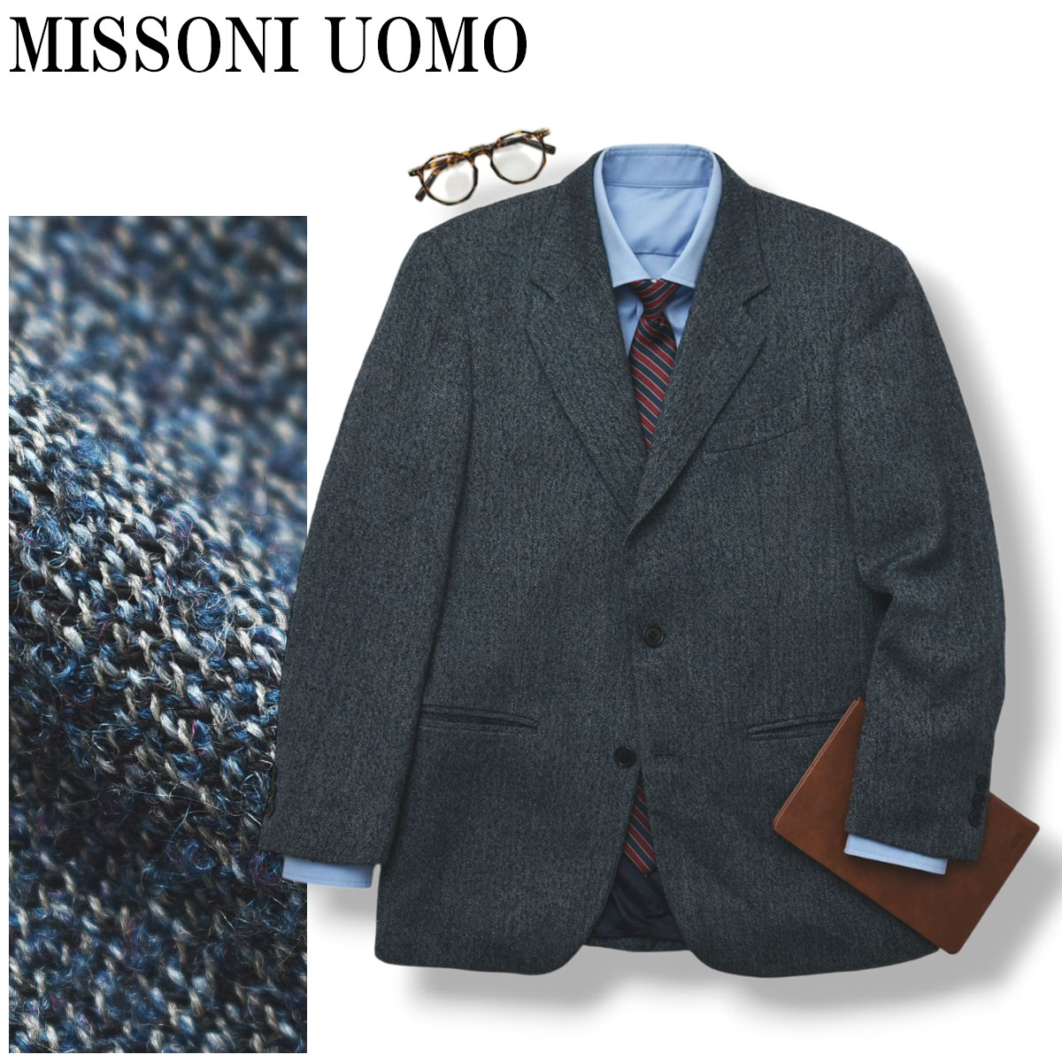 使用回数少表参道直営店購入イタリア製MISSONI ニットジャケットネイビー MISSONI（ミッソーニ） イタリア製 ウォモ MISSONI UOMO シングル 2B