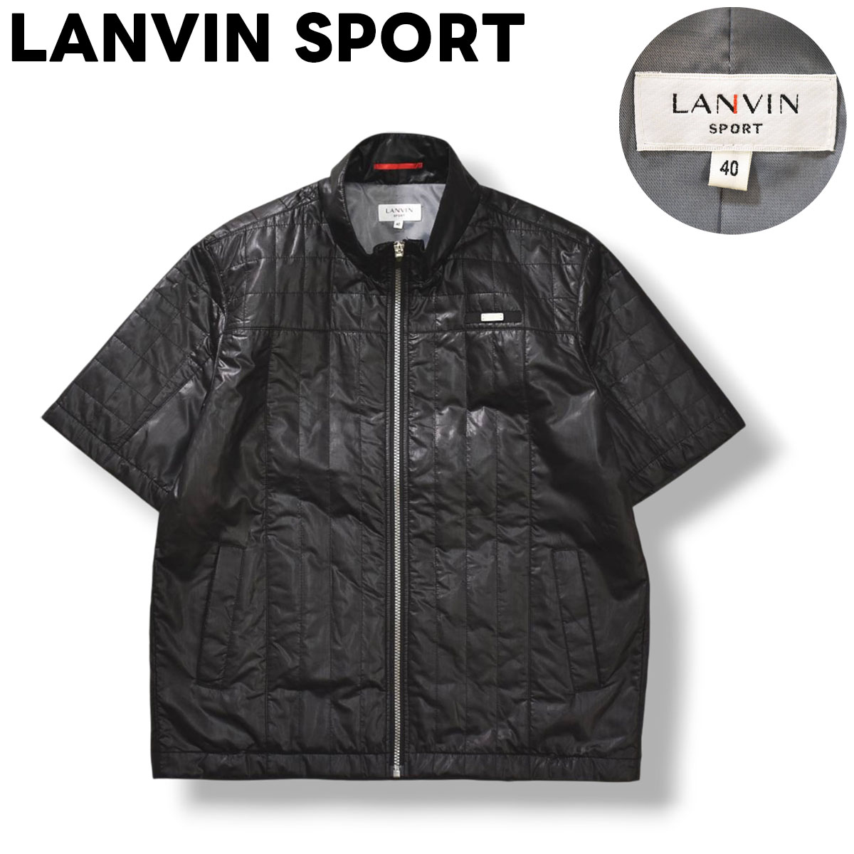 ランバン スポーツ LANVIN SPORT 半袖 中綿 キルティング ウィンド ジャケット ジップアップ ジャンパー 40 ブラック ゴルフ ラウンド メンズ
