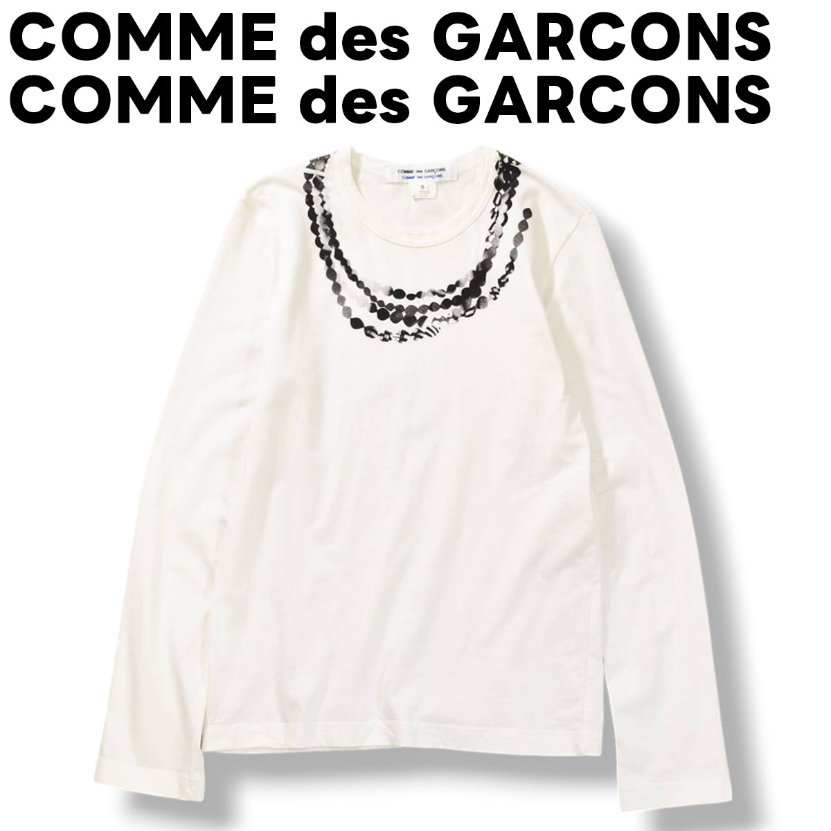コムデギャルソン COMME des GARCONS COMME des GARCONS コムコム だまし絵プリント 長袖 Tシャツ カットソー デザイナーズ モード S ホワイト レディース ♪
