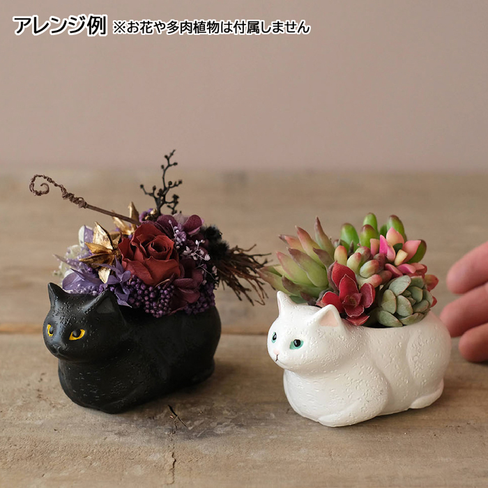 ミニ 植木鉢 くつろぎ猫 白ねこ 黒ねこ 1個 プランター 穴なし