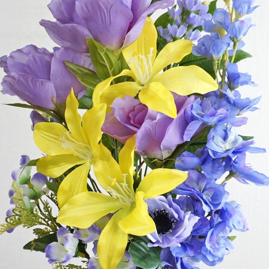 造花 花束仏花 黄百合と紫トルコ桔梗の供花アレ...の詳細画像5