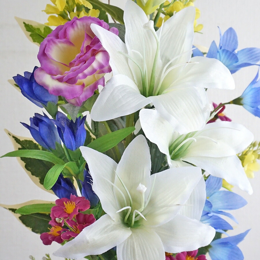造花 花束仏花 白百合と桔梗 供花アレンジ 単品（1束） 仏花 墓用 お墓