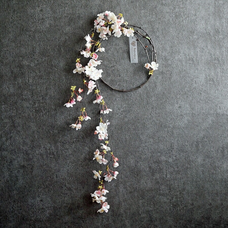 2026年新作 しだれ桜 リース 造花 全長60cm 春 玄関 インテリア 壁掛け