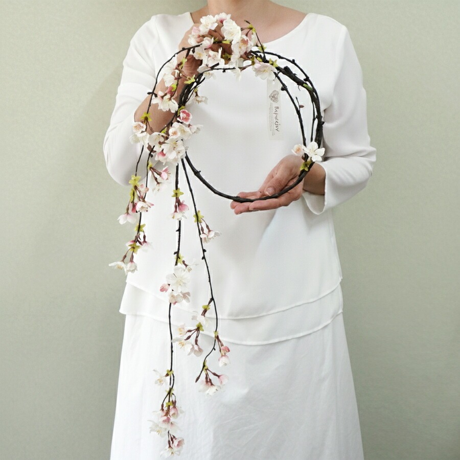 2026年新作 しだれ桜 リース 造花 全長60cm 春 玄関 インテリア 壁掛け