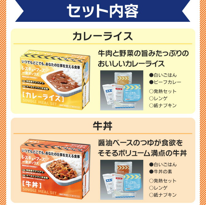 予約受付中】 レトルト非常食<br>レスキューフーズ１食ボックス カレー