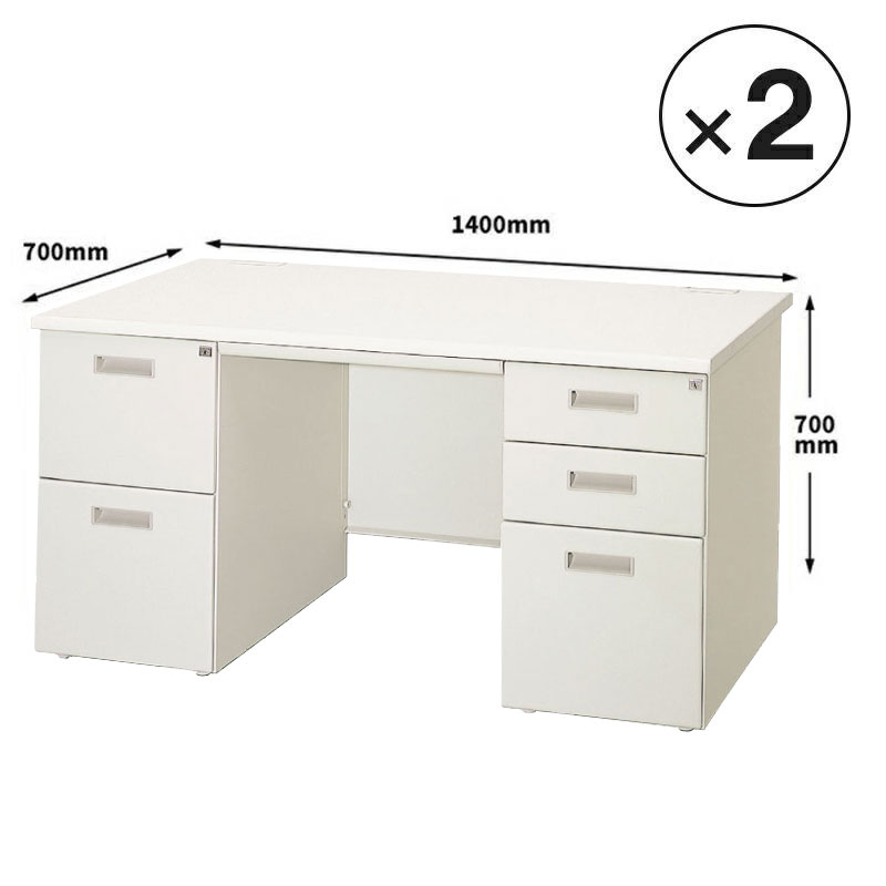【中古｜完成品｜設置込】 オフィスデスク 2台セット 両袖机 幅140cm ニューグレー 地域限定送料無料の画像