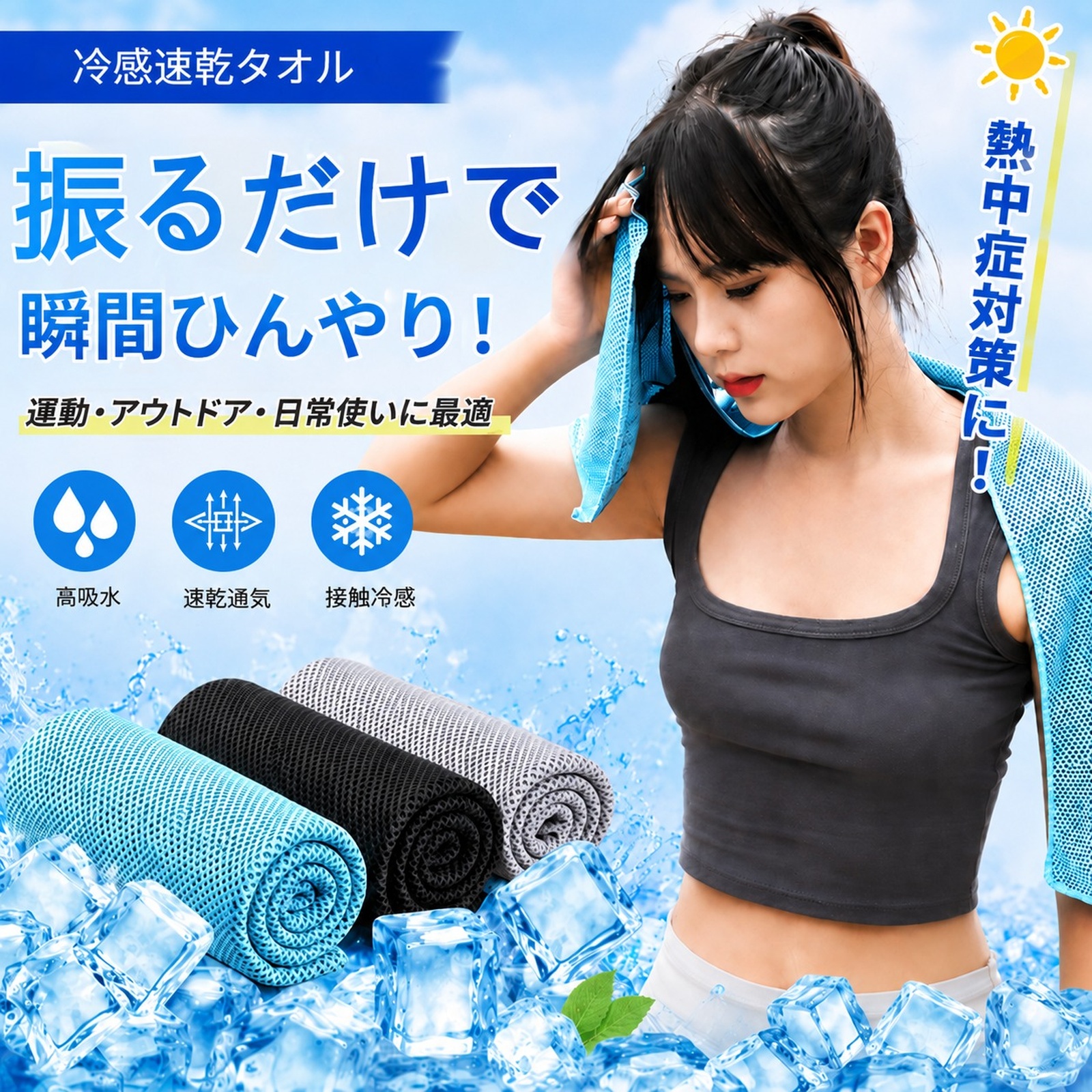 クールタオル 冷感タオル スポーツタオル ひんやりタオル 接触冷感 高