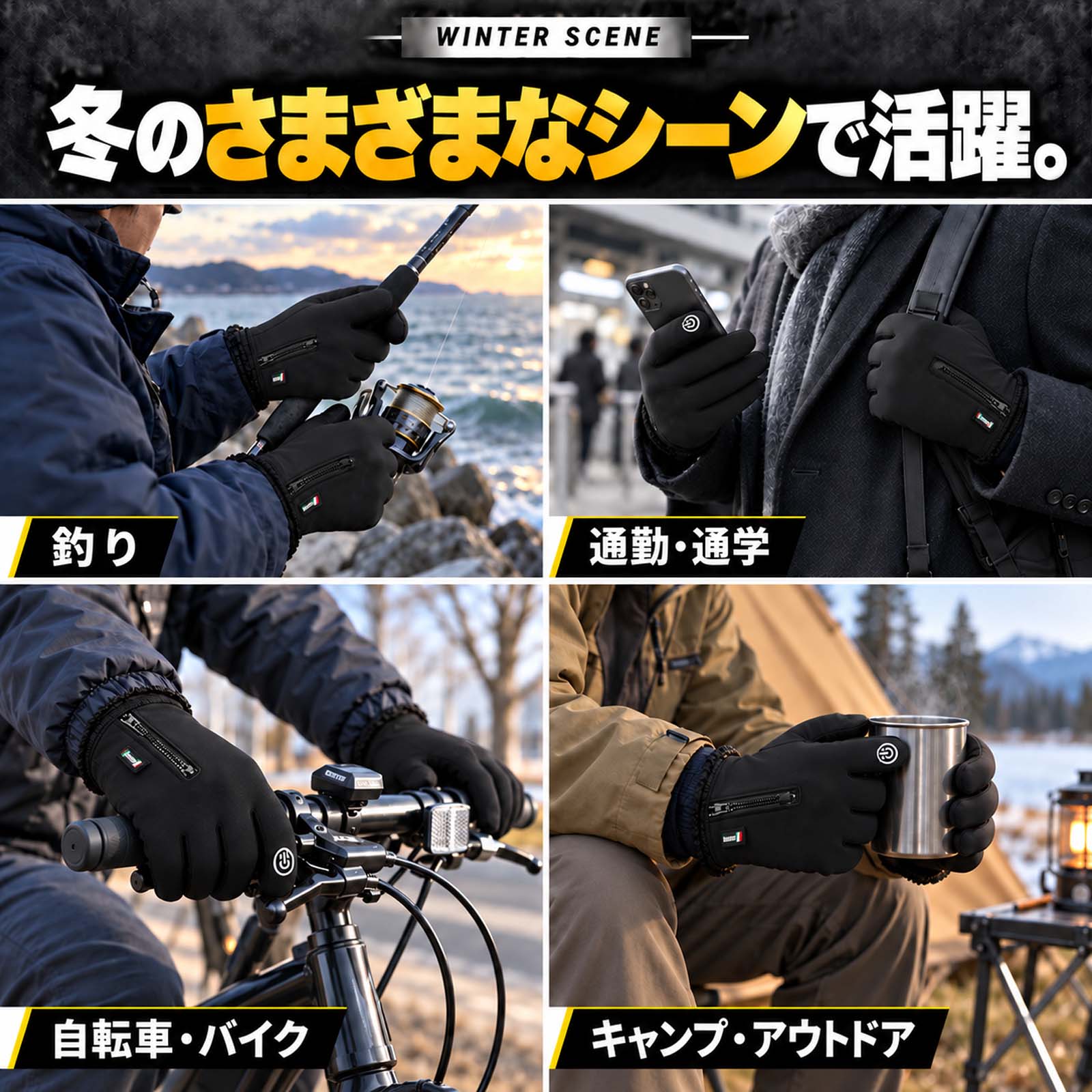 爆買 指出しフィッシンググローブ 防寒 防風 滑り止め ジッパー付き 冬