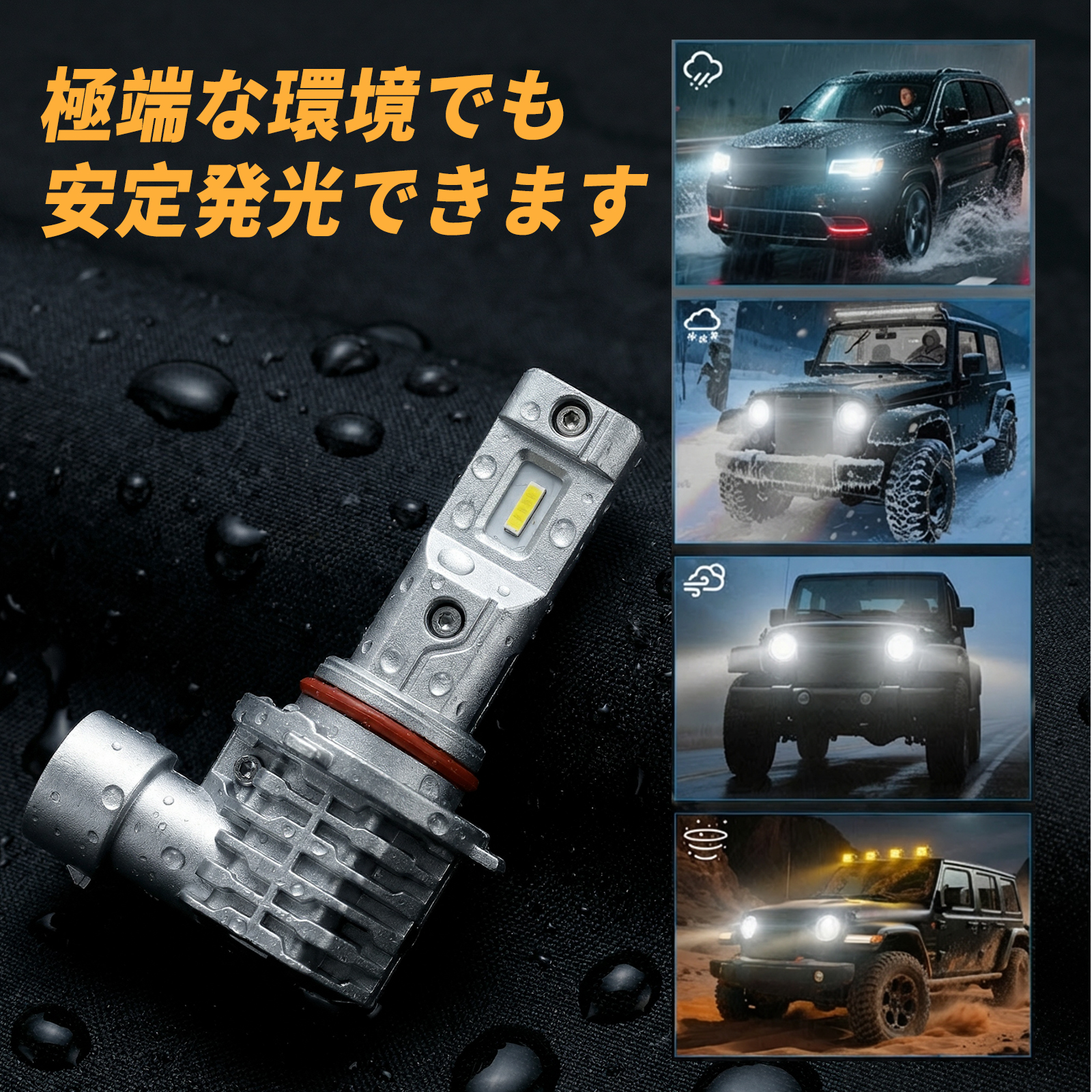 hb3 led ヘッドライト ハイビーム用 6500k 12v 車 防水 ip65 2個セット