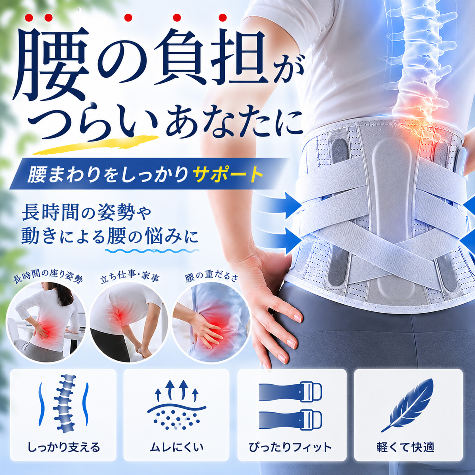 コルセット 腰用 腰サポーター 腰サポートベルト 男女兼用 M-XL 通気性