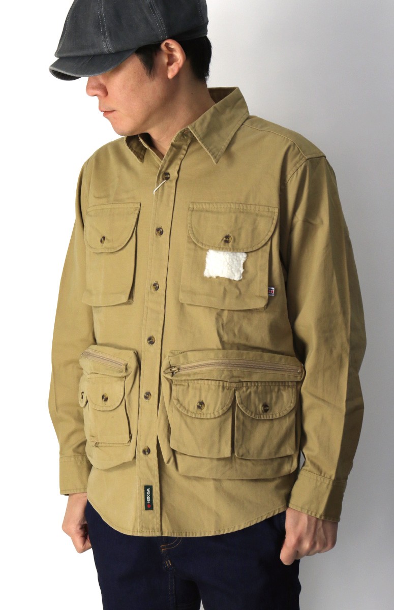 新品 Mサイズ WOOD フィッシングシャツ 多機能 マルチポケット 長袖シャツ 新品 Mサイズ WOOD フィッシングシャツ 多機能 マルチポケット