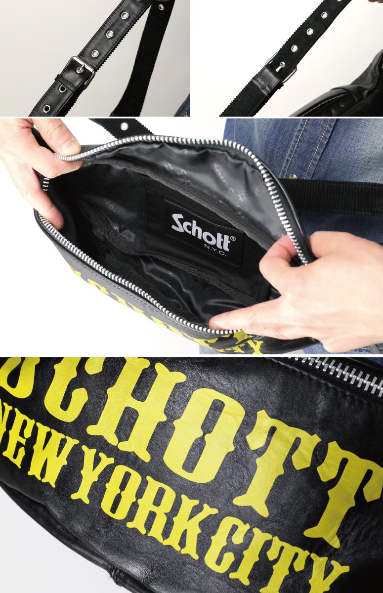 ショット) Schott ボディバッグ ロゴ レザーバッグ ウエストバッグ 