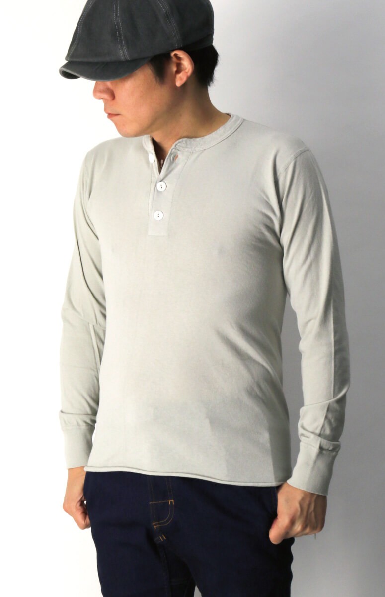 Healthknit (ヘルスニット) ヘンリー ネック ロングスリーブ T