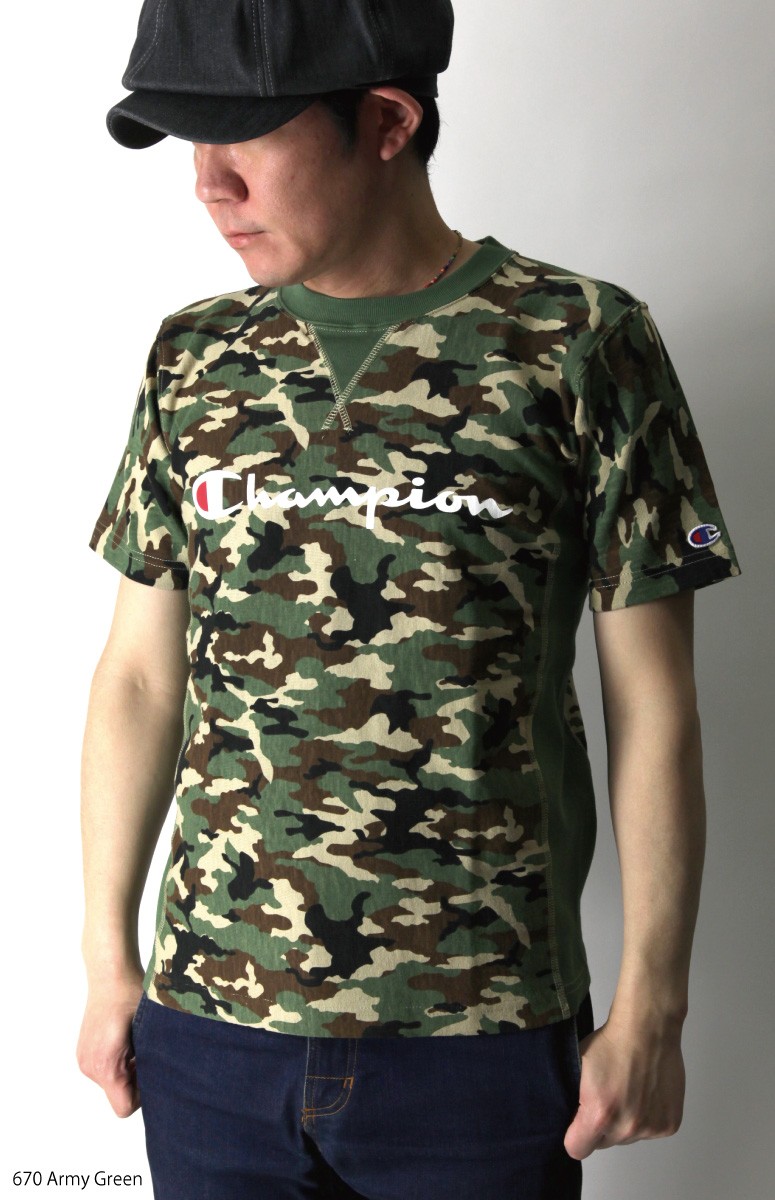 Champion 迷彩柄 Tシャツ Mサイズ Champion チャンピオン リバースウィーブ 迷彩柄 ポケット付きT