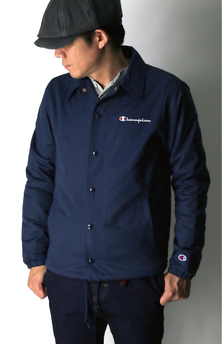 Champion ブラック コーチジャケット フリース裏地　L Champion（チャンピオン）の「【Champion】チャンピオン 裏ボア