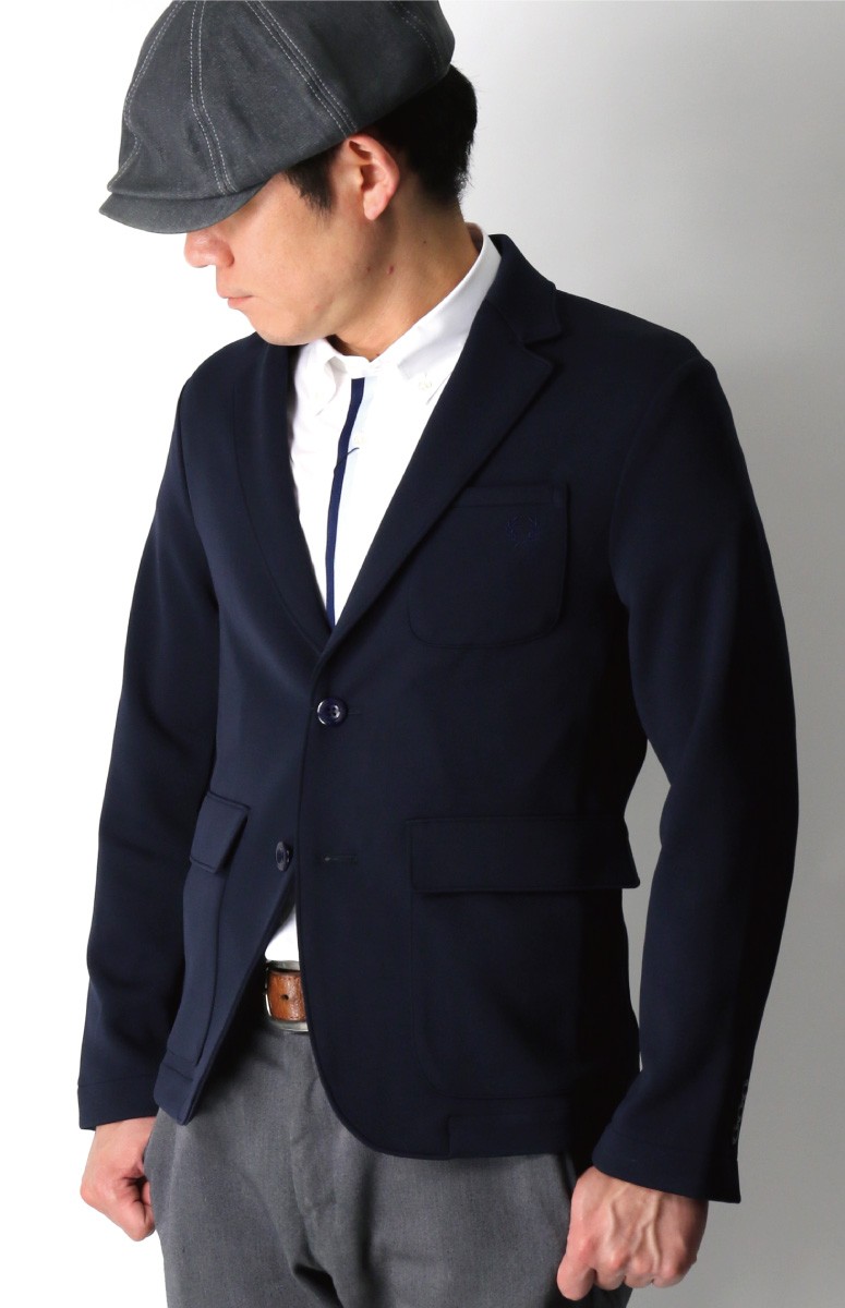【美品】フレッドペリー ジャージー素材 テーラードジャケット 銀ボタン ブラック FRED PERRY (フレッドペリー) テイラード ジャージ ジャケット