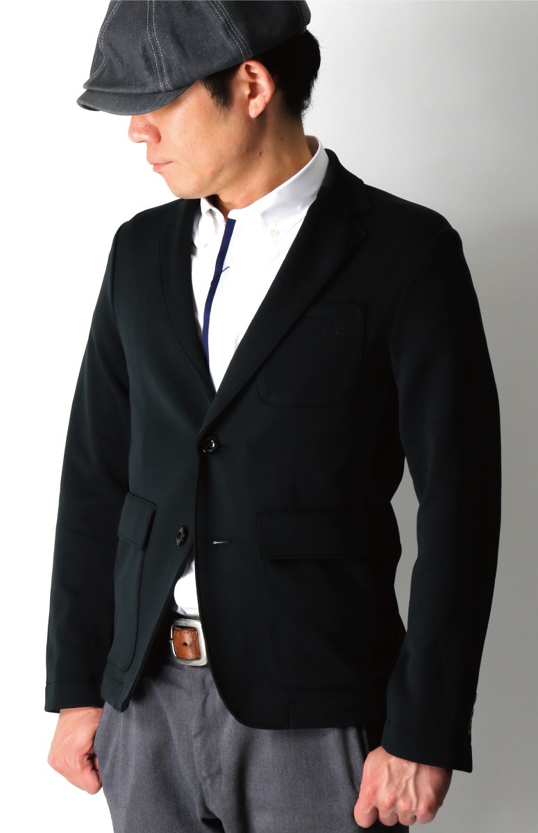 定価約4万 極美品 FRED PERRY ジャージーテーラードジャケット 黒 FRED PERRY フレッドペリー ジャケット メンズ ジャージ