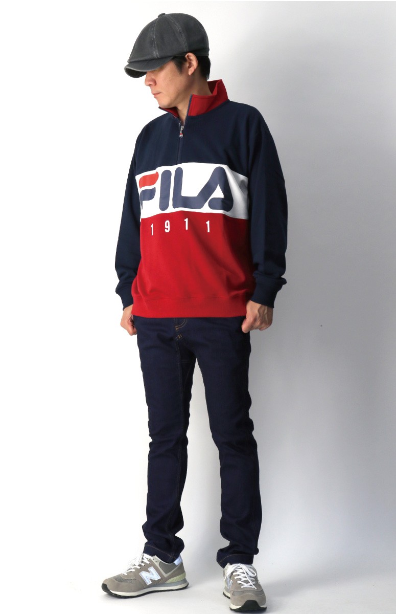 フィラ) FILA ロゴプリント ハーフ ジップ スウェット 裏毛 スタンド