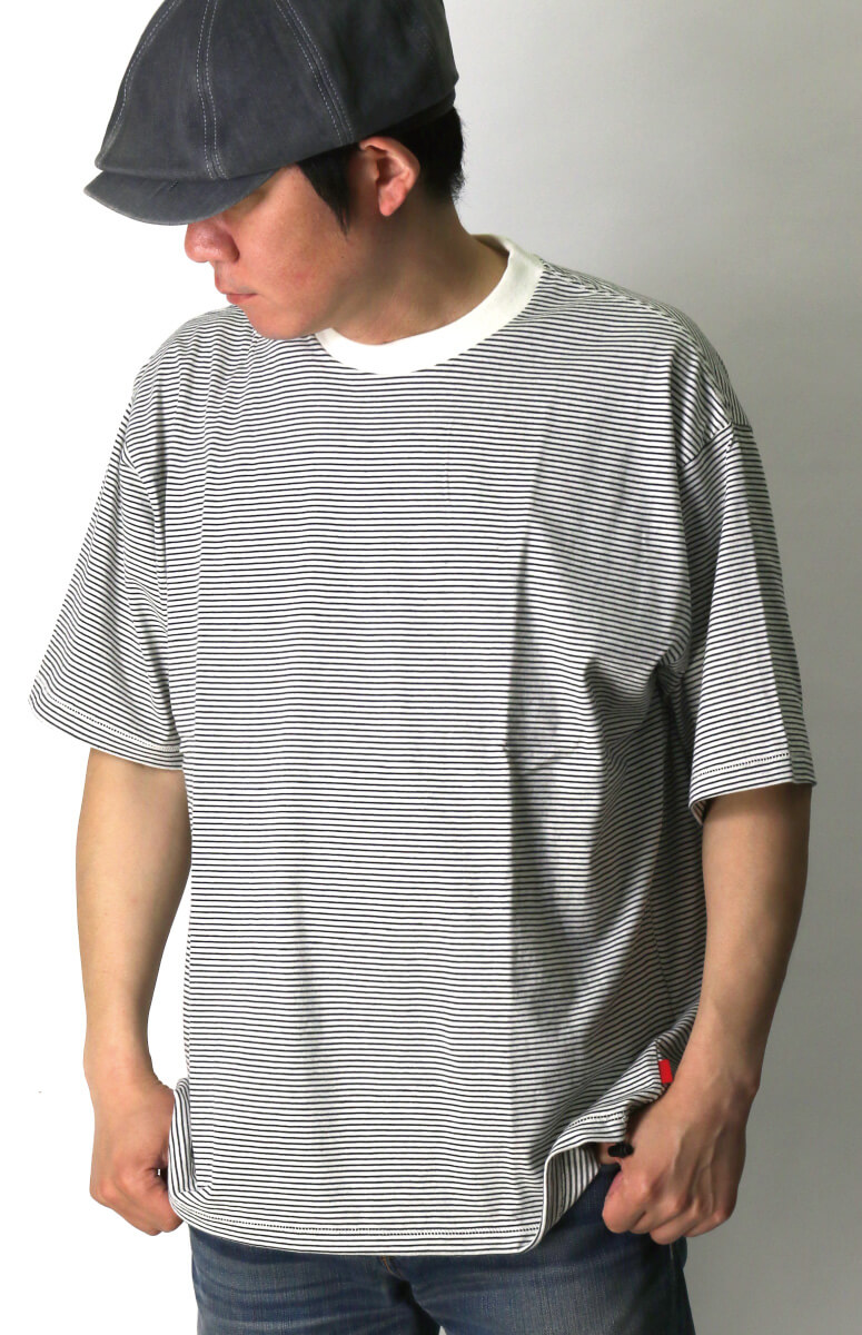 Healthknit (ヘルスニット) ナロー ボーダー ワイド クルー