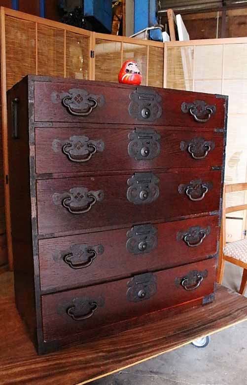 アンティーク着物チェスト 100年モノ信州松本衣裳箪笥 明治時代 古録展 ...