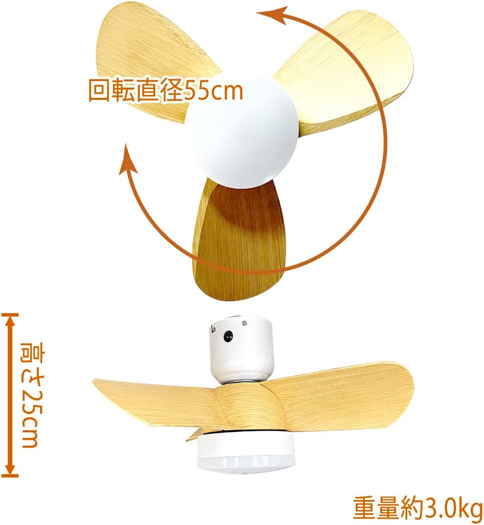 リュウド（REUDO） シーリングファンライト 小型3枚羽根 LEDライト内蔵