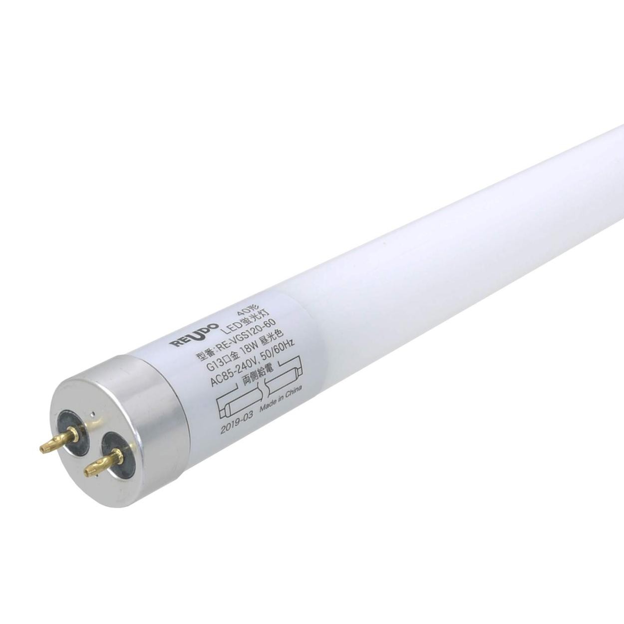 LED蛍光灯 直管 40W形 120cm 昼光色 18W 2570lm Ra82 広配光 高効率 ビームアングル320度 全周乳白ガラス管 1本  :RE-VGS120-60-1:リュウド直販ヤフー店 - 通販 - Yahoo!ショッピング