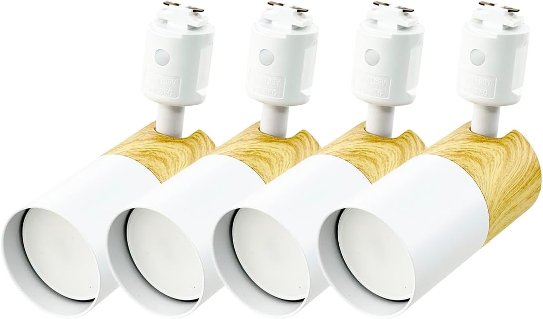 GU10口金 ビームアングル120度 ＋ 照明ダクトレール用 スポットライト シリンダータイプ ウッド調 4個セット