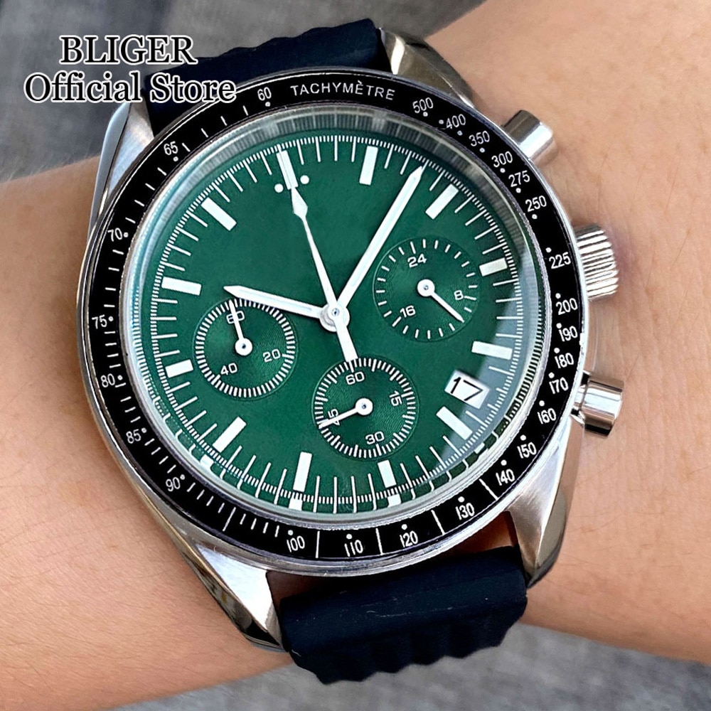 Thick work store高級 腕時計 40mm クォーツ メンズ スピード ブラック ステンレス クロノグラフ VK63ムーブメント グリーン