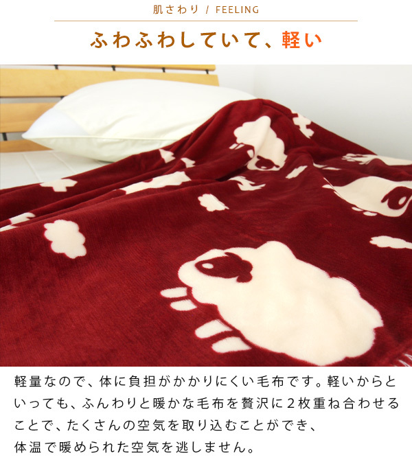 ひざ掛け毛布 毛布 70×100cm ひつじ柄 2枚合わせ 合わせ毛布