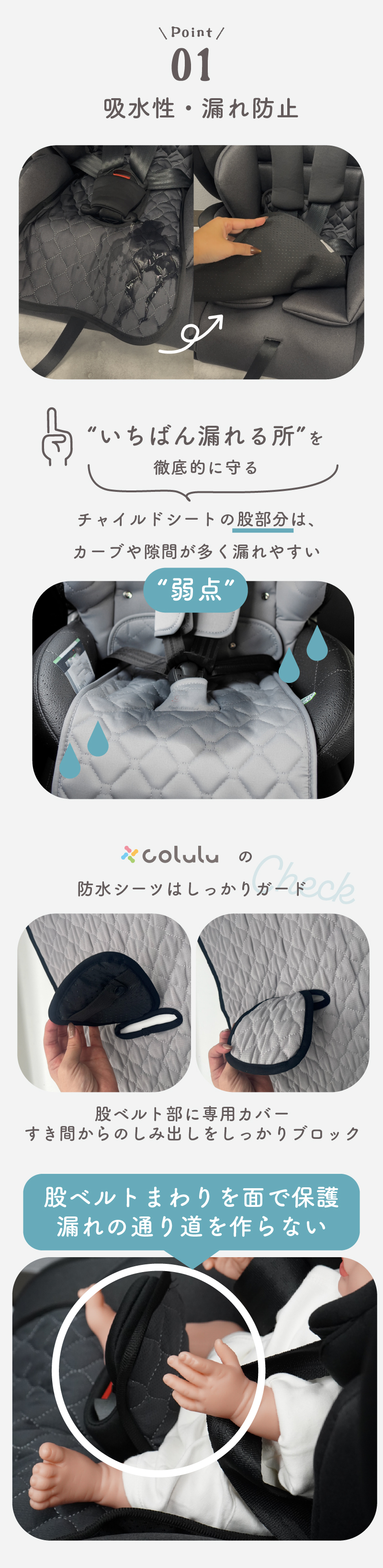 ポイント1 吸水性抜群で漏れを防止 一番漏れやすい股部分をしっかりガード