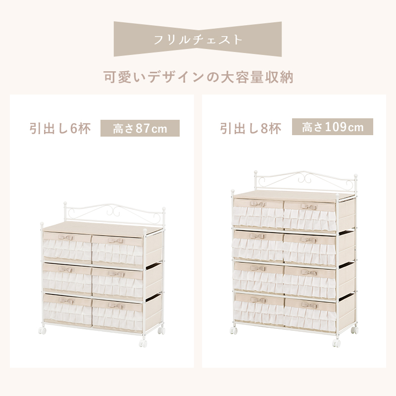 ハンガーラックキャスター付き 目隠しカーテン 引き出し2杯 収納 白