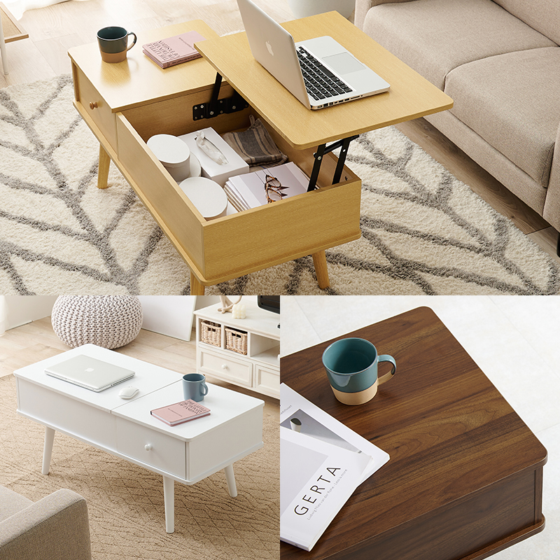 昇降 テーブル 100x45 幅100 収納 大容量 リフトアップ 白 ホワイト