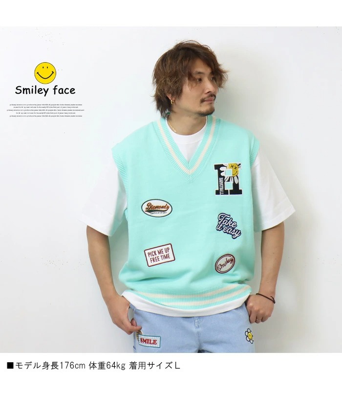 SMILEY FACE スマイリーフェイス チルデン ワッペン ニットベスト 