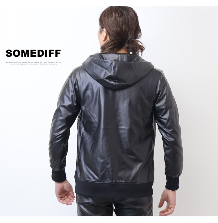 SOMEDIFF サムディフ PUレザーフルジップパーカー 合成皮革 フェイク