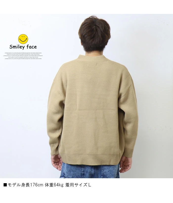 SMILEY FACE スマイリーフェイス ワッペン ニットカーディガン